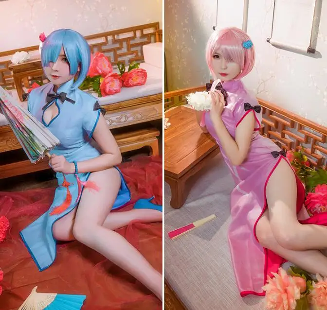 Ram/Rem Косплей Re: zero Hajimeru Isekai Seikatsu Re жизнь в другом мире китайское платье костюм Ципао вечерние платья