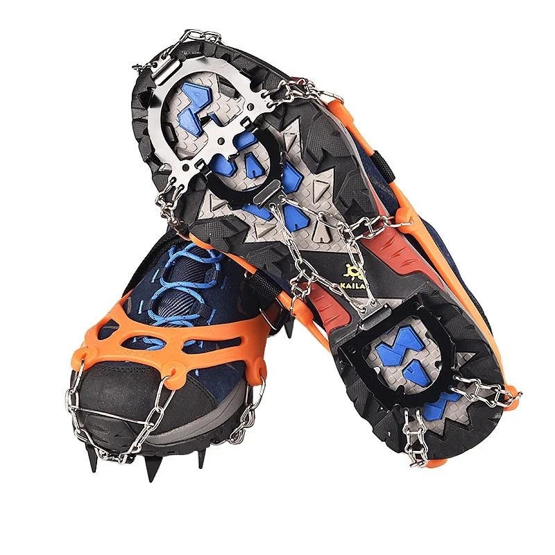 Ice Cleats Crampons Traction Snow Grips For Boots Shoes Anti Slip 12-Spikes Safe Protect For Hiking Climbing Mountaineering