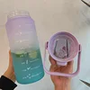 2 Liter Large Capacity Free Motivational With Time Marker Fitness Jugs Gradient Color Plastic Cups Outdoor Frosted Water Bottle 6