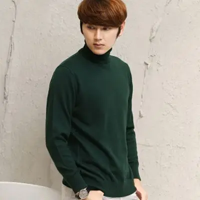Зимний кашемировый свитер, модный мужской свободный свитер с высоким воротом и пуловеры, деловой Повседневный Однотонный свитер нижнего белья - Color: Green