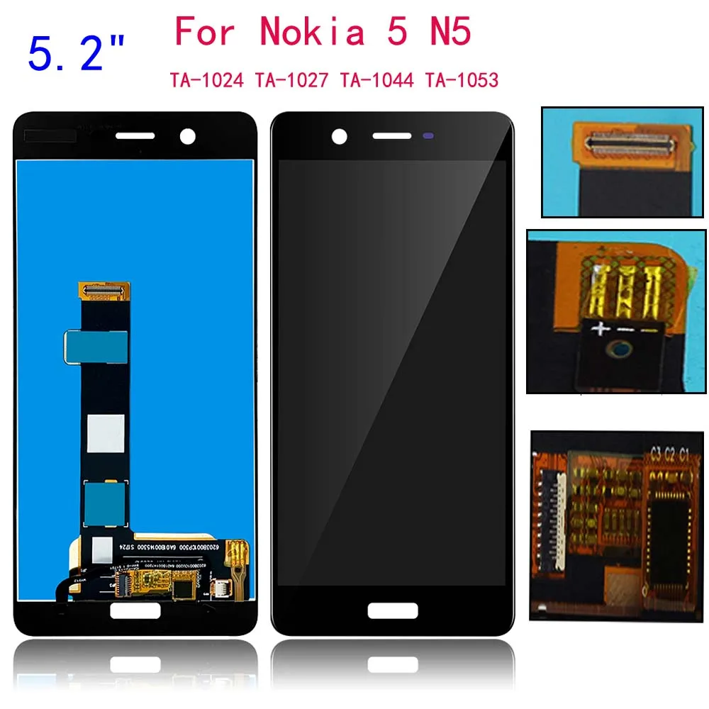 

ЖК-дисплей для Nokia 5, N5, TA-1024, TA-1027, TA-1044, TA-1053, ЖК-дисплей с сенсорным экраном и дигитайзером в сборе для замены ЖК-дисплея Nokia5