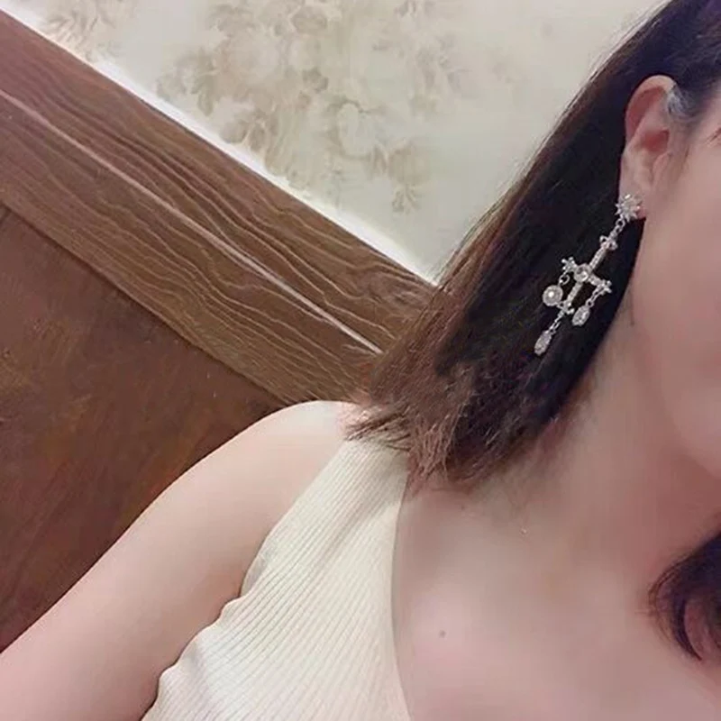 MENGJIQIAO, новинка, винтажные, серебряные, цветные, Роскошные, цветные, с кристаллами, крест, свисающие серьги для женщин, элегантные, с кисточками, вечерние, ювелирные изделия, подарки