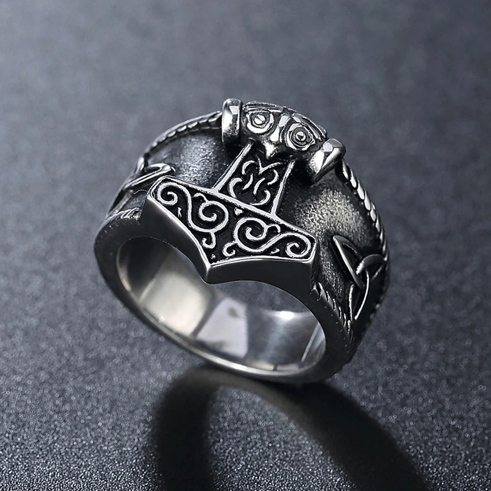 Viking Thor's Hammer Ring - Celtic Knot Stainless Steel Ring, Norse Mythology Mjolnir Design (Silver, Size 13) - View #8