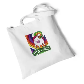 

Focal20 Streetwear Rainbow Print White Canvas Bag Storage Foldable Large Shoulder Bag Environmental Reusable Original Handbag