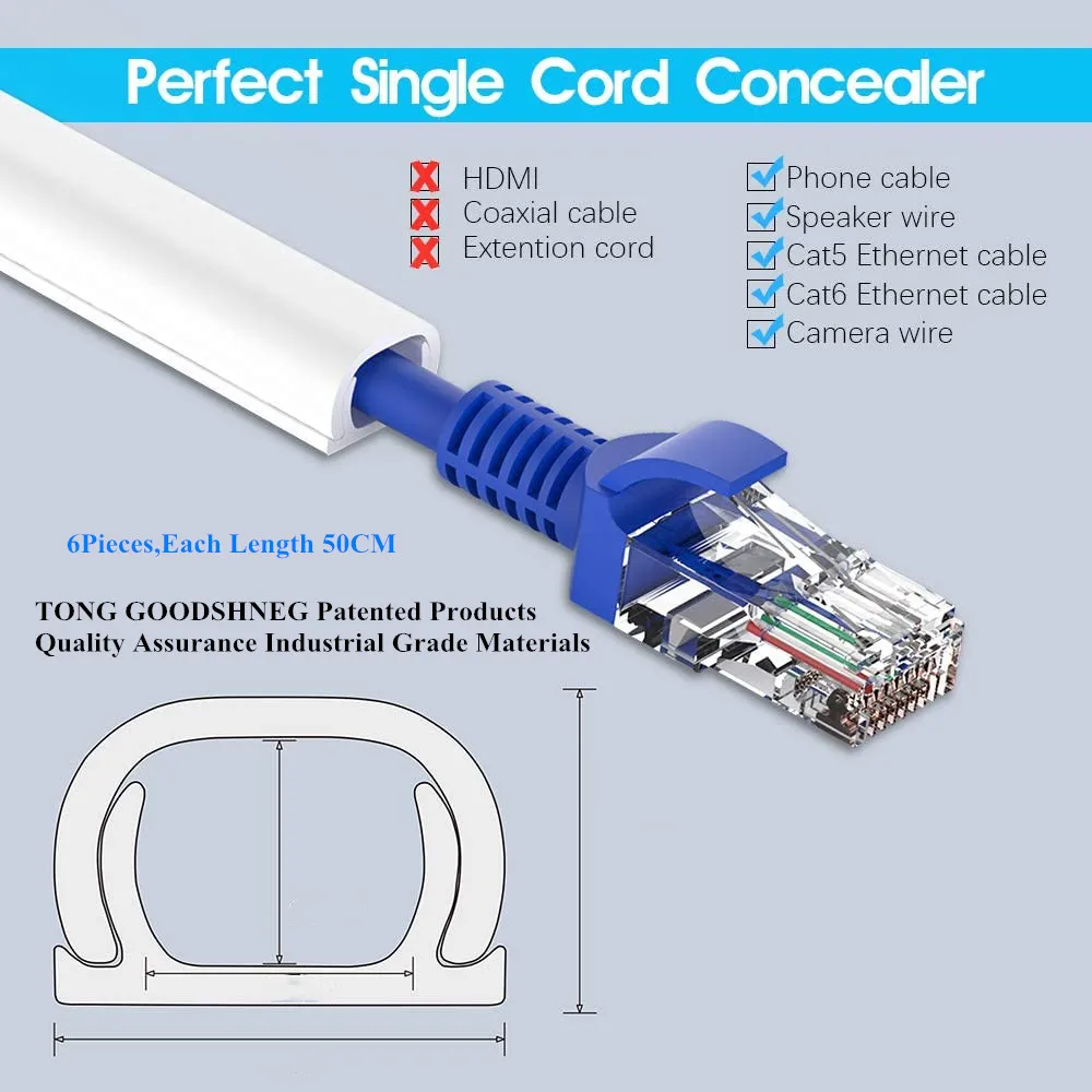 Mini Wall Cord Cover Cable Concealer,On-Wall Wire Cover,Paintable Cable Management Raceway to Hide Wires Cover Channel,6pc