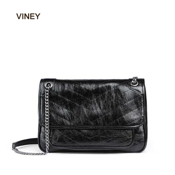 

Women's Genuine Leather Bags 2020 New Fashion Waxed Large Capacity Shoulder Bag All-Match Handbag With Chain