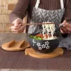 Bol en céramique noire avec couvercle cuillère bol à nouilles instantanée bol à soupe coréenne bol à riz étudiant cantine restaurant vaisselle japonaise ► Photo 3/5