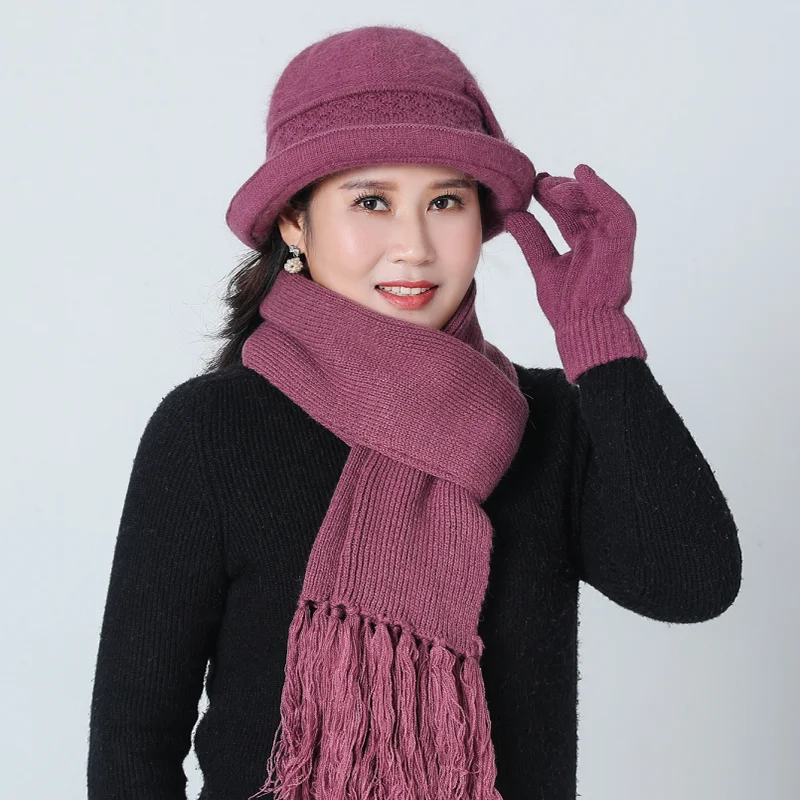 Bing Yuan Hao Xuan Winter Warm Knitted Hat And Scarf gloves Hat Warm Knitted Hat Winter Beanie Hat For Woman