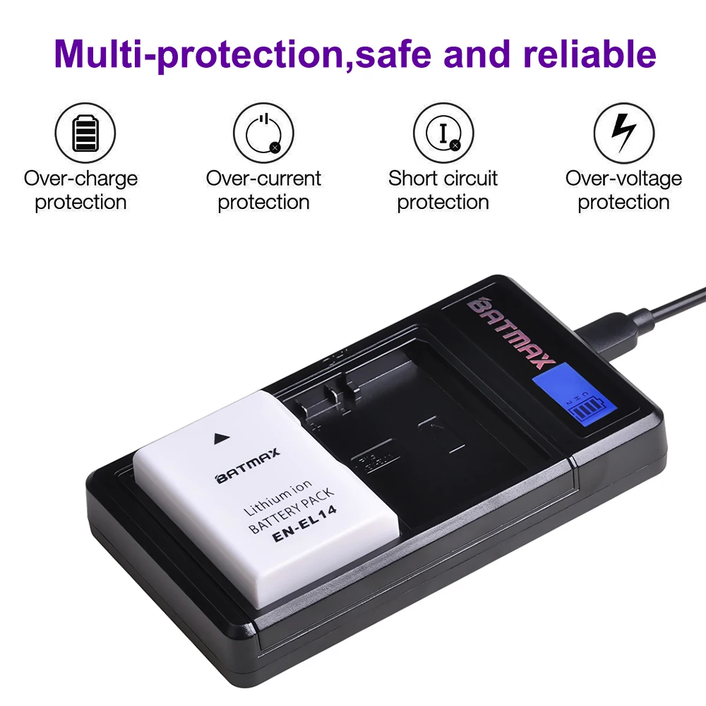 Batmax 1 шт. white EN-EL14a белый аккумулятор+ ЖК-USB двойное зарядное устройство для Nikon D5200 D3100 D3200 D5100 P7000 P7100 mh-24