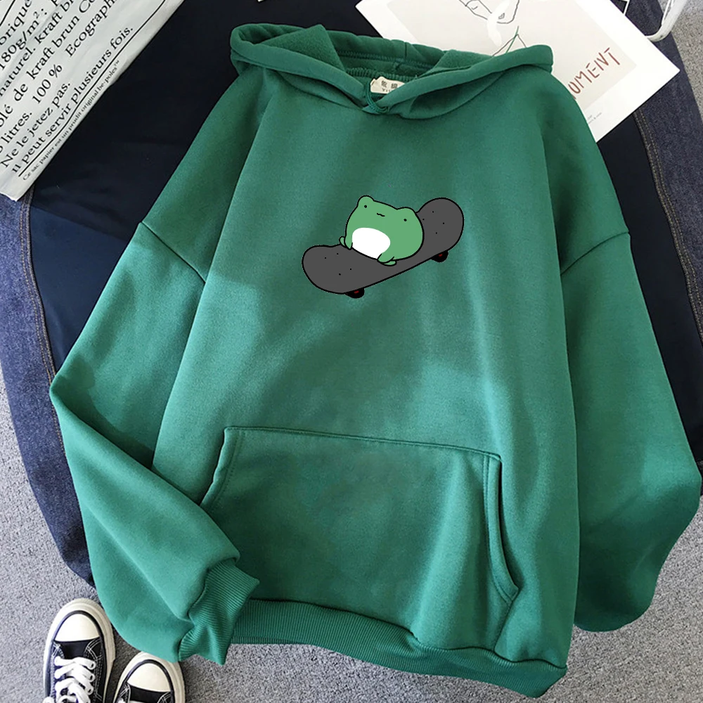 Oversized Sweatshirt Men and Women Hoodies Winter Skateboard Frog Harajuku Warm Pullover Hoddied Drawstring Korean Style | Женская