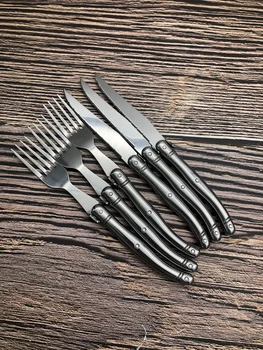 

Jaswehome laguiole style stainless steel steak knife and fork set tableware knife fork christmas 3pcs knives and 3pcs forks