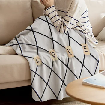

Valentines Day Art Love Grid Throw Blanket Soft Comfortable Velvet Plush Blankets Warm Sofa Bed Sheets