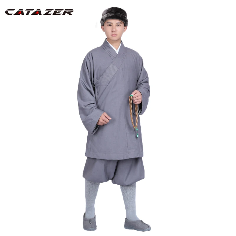 

2colors Winter Buddhist Monk Warm Cotton Wool Robe Uniforms Zen Abbot Meditation Lay Coat Martial Art Suits