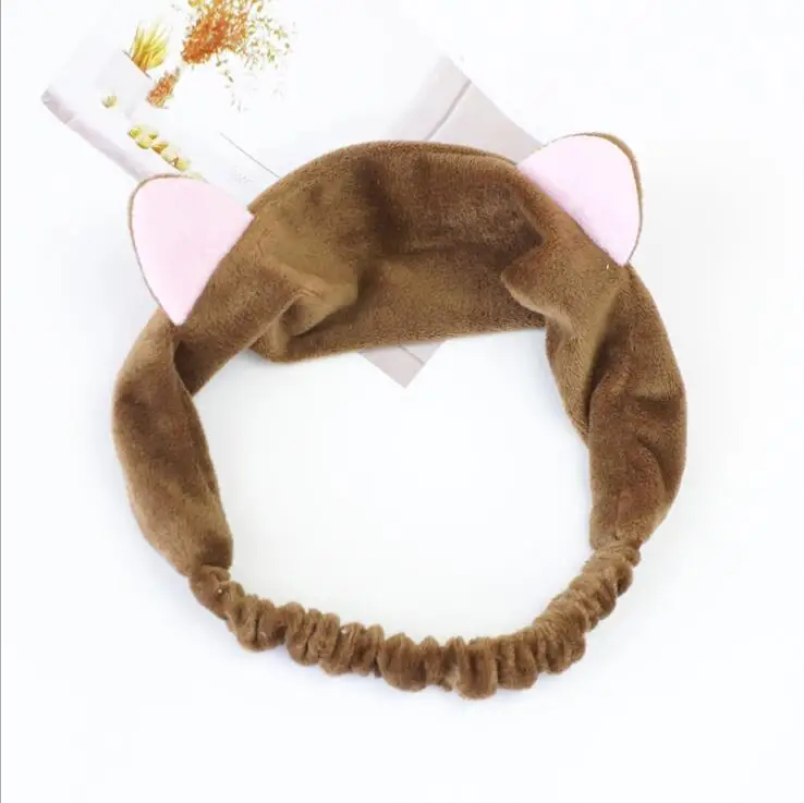 Khaki Ear Женская Мягкая Коралловая Флисовая Повязка на голову для мытья лица, ободок с бантиком для женщин и девочек, повязка на голову в горошек с надписью, головной убор с леопардовым принтом, аксессуары для волос - Цвет: Khaki Ear