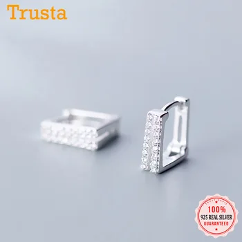 

TrustDavis Real 925 Sterling Silver Fashion Sweet Double Square CZ Hoop Earring For Women Wedding Birthday Fine Jewelry DS823