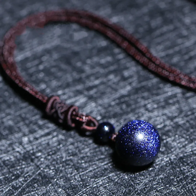 

Popular Starry Sky Round Blue Sandstone Rope Necklace 8/10/12/14/16/18MM Beads Necklace Men Women Jewelry Fashion Necklace