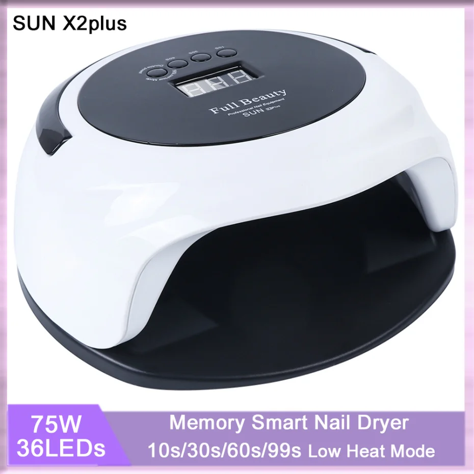 

75W Nail Dryer Machine Memory UV LED Nail Gel Lamp 10s/30s/60s/ 99s Painless LCD Display Nail Drying Manicure Tools LASUN X2plus