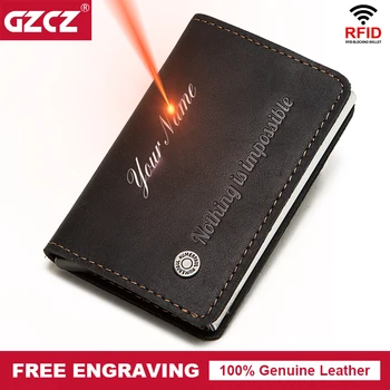 

Credit Card Holder Wallet Men Metal RFID Vintage Aluminium Bag Automatic Crazy Horse Leather Bank Cardholder Case New 2020