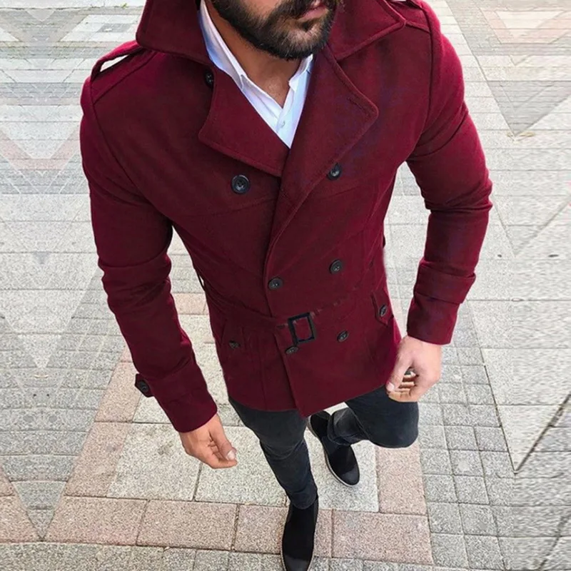 Осенняя мужская приталенная куртка Chaqueta Hombre, однотонная уличная мужская верхняя одежда, пальто с длинным рукавом, куртка Veste Homme - Цвет: Wine Red