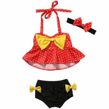 

Fashion 3Pcs Baby Girls Kids Dot Bow Swimsuit Swimwear Bathing Suit Tankini Bikini 3PCS Outfit Set Summer Holiday Beach Clothes