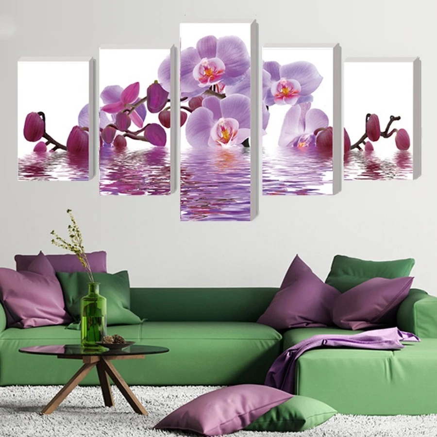 Full square Circular Diamond 5D DIY Diamond Painting butterfly orchid flower Embroidery beads Cross Stitch Home Decor 5pcs set_副本