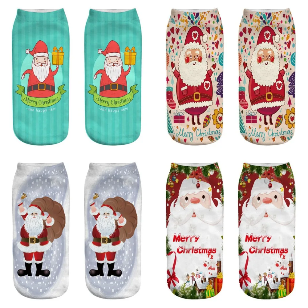 8pcs/lot 4pairs Cotton Christmas Socks Women Winter Sock New Year Santa Claus Christmas Tree Snow Elk Gift Funny Ankle Socks