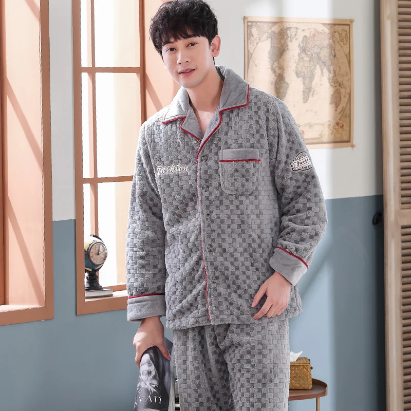 ER606 plus size M-4XL flannel pajama sets for men winter thick keep warm pajamas long sleeve pyjama male homewear pijamas hombre - Цвет: ER606