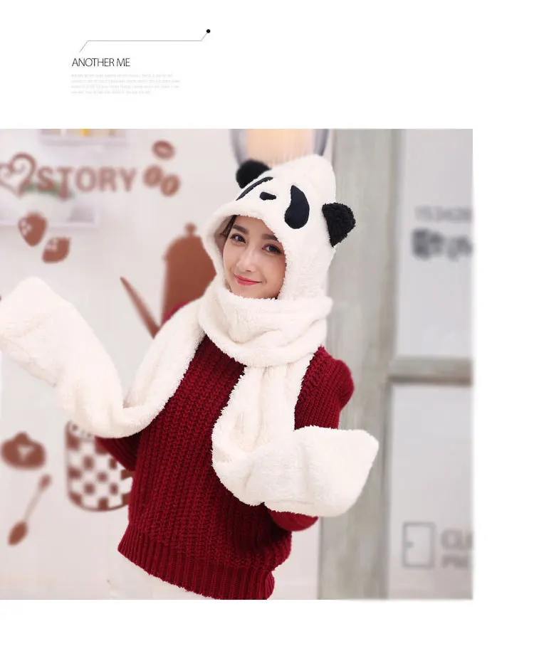 Милая шапка шарф перчатки панда набор крутая зимняя шапка Мультяшные животные со шляпами вышивка панда плюшевая шапка