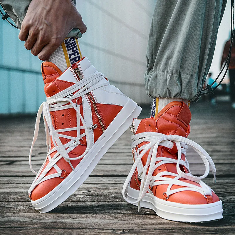 Orange Sneakers With Pockets for Men, Luxury Designer Shoes, Thick, Casual,  for Couple, Hip Hop, Trendy, Warm Spring - AliExpress