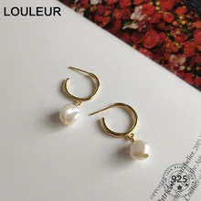 LouLeur 925 пробы серебристый неправильной формы глянцевые жемчужные серьги-гвоздики в стиле барокко золотые серьги современного дизайна для женщин вечерние ювелирные изделия