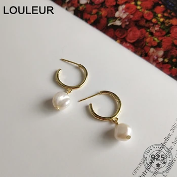 

LouLeur 925 sterling silver irregular glossy Baroque pearl stud earrings gold modern design earrings for women party jewelry