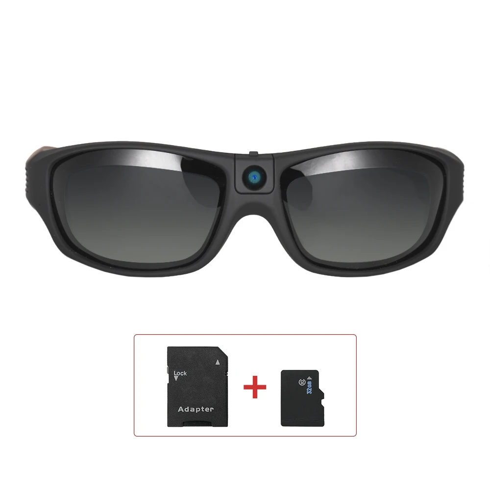 1080P FHD наружная Спортивная Экшн-камера IP55 водонепроницаемые смарт-видео записывающие солнцезащитные очки с 32 Гб TF картой Защитные Спортивные Линзы - Цвет: Черный