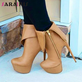 

SARAIRIS Casual Boots Claaic Round Toe Solid High Heels Zipper Boots Women Brand Designer Fashion Ankle Shoes Woman