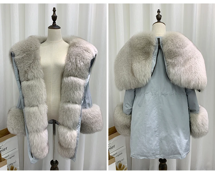 Корейская уличная Длинная женская парка с большим воротником из натурального меха, пальто из натурального меха, модная новая зимняя куртка, куртка-пуховик на белом утином пуху