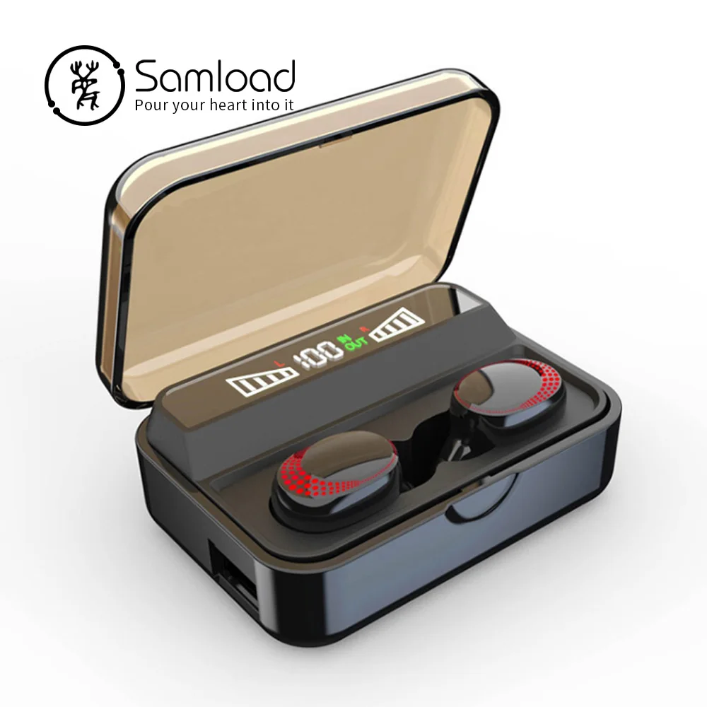 Samload, настоящие беспроводные стерео наушники, Bluetooth наушники, вкладыши, наушники с 2200 мАч, чехол для зарядки и светодиодным дисплеем - Цвет: black-plus