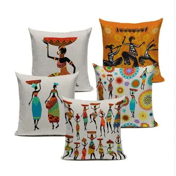 

African Woman Cushion Cover Dancing Lady Africa Geometric Pillow Covers Pillow Cases Color Cloth Bedroom Sofa Decoration Ethnic