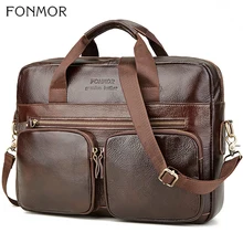 Fonmor мужской портфель из натуральной кожи, большая Мужская сумка из воловьей кожи, мужская коричневая деловая сумка 14 дюймов, ручные сумки для ноутбука с карманом на молнии