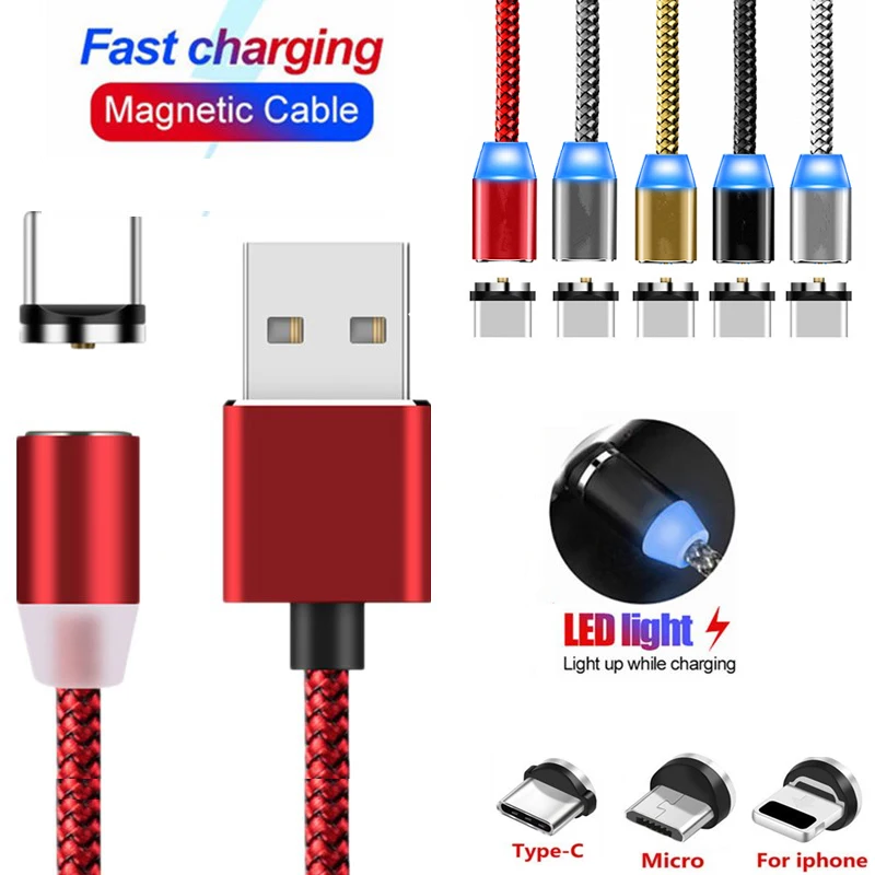 

Fast Charging Magnetic USB LED Cable For iPhone X XS MAX XR 7 8 Plus Samsung A7 A8 A9 2018 J3 J5 J7 2017 Micro USB Type C Cable