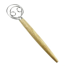 Flour Craft Multifunctional Stainless Steel Pastry Kitchen Bowl Contoured Wooden Handle Wire Mixer Tool Blending Dough Whisk