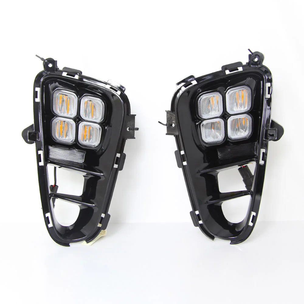 

July King LED Daytime Running Lights DRL Case for Kia Picanto 2017-2020, 12W 6000K 4LEDs Fog Lamp + Yellow Turn Signals Lights