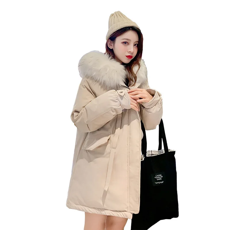 

Fashion Woman Warm Solid Woman Clothes Casaco with large wool collar jacket for middle and long-term down jackets 1915