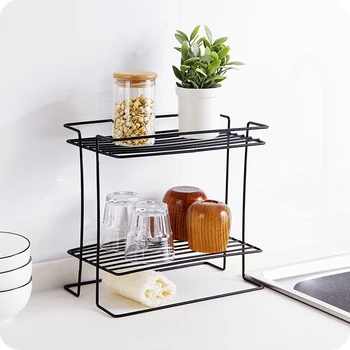 

Iron Art Double Layer Spice Rack Multifunction Storage Holder Kitchen Storage & Organization Racks & Holders Black