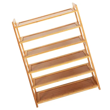 

1 pc Flat Bamboo Shoe Shelf Wood Color Concise Household 6 Tiers Shoe Holder Shoe Rack Organizer for Home