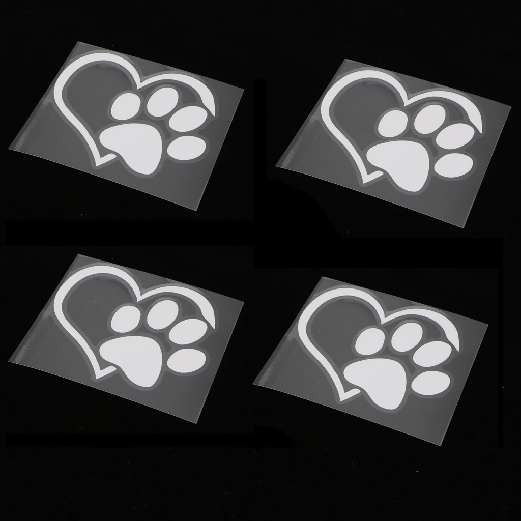 Pet Paw Love Heart Pattern Car Window Stickers Vinyl Cats Dogs Decals 4 Pcs