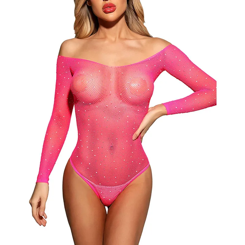 bra and brief sets One-Piece Mesh Sexy Lingerie Bodysuit Women Bras See Through Rhinestone Underwear Transparent Open Strapless Erotic Lingerie Set sexy bra set