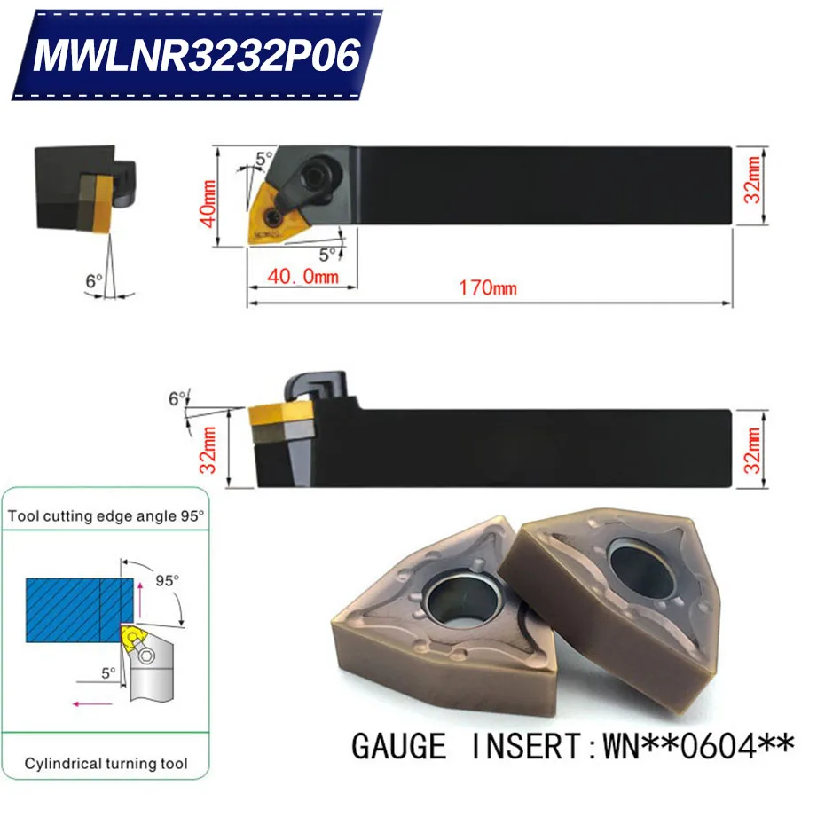 MWLNR3232P06 95 градусов резец для наружной обточки держатель для WNMG060404 WNMG060408 используется на токарном станке с ЧПУ