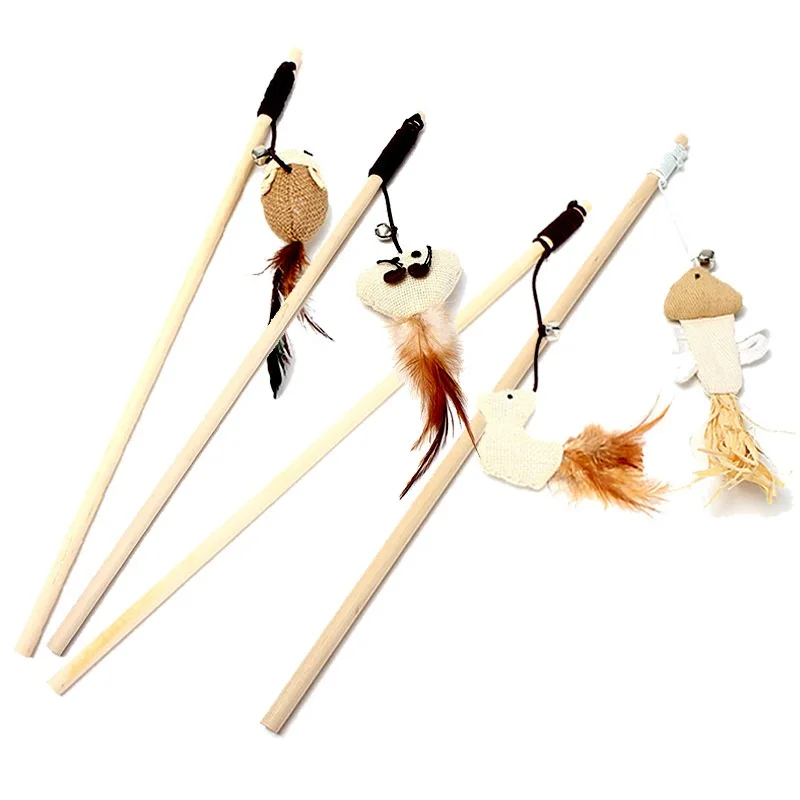 

Cat Toys Interactive Pet Cat Natural Wooden Rod Tease Wand Toys Cats Interactive Exercise Toys For Solving Boredom