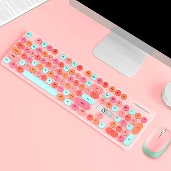 

Desktop PC For Laptop Mute 2.4G Wireless Portable Stylish Cute Round Rechargeable Home Computer Non Slip Keyboard Mouse Combo