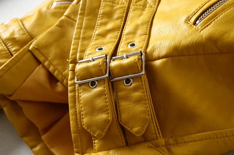Желтая куртка из искусственной кожи женские байкерские Кофты на молнии chaqueta Блейзер ПУ байкерская куртка jaqueta couro Rock cuir chaqueta mujer
