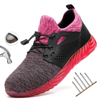 

Manlegu Man Breathable Light Safety Shoes Puncture-Proof Work Sneakers Summer Steel Toe Work Shoes for Men Dropshipping